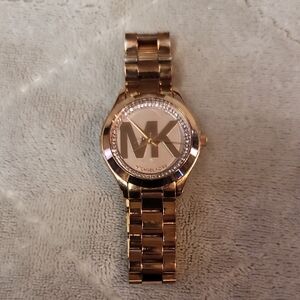 Michael Kors Rose Gold Tone MK Logo Bracelet Watch